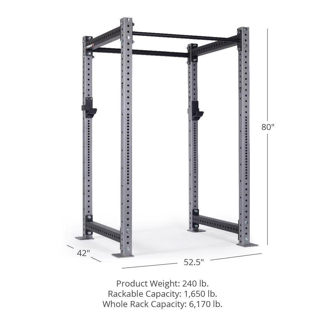 Titan Fitness X-3 Series 80" Silver Bolt-Down Power Rack, 36" Depth, Rackable 1650 LB Cage, 1.25" and 2" Pull Up bars, Standard J-Hooks, Weightlifting and Strength Training