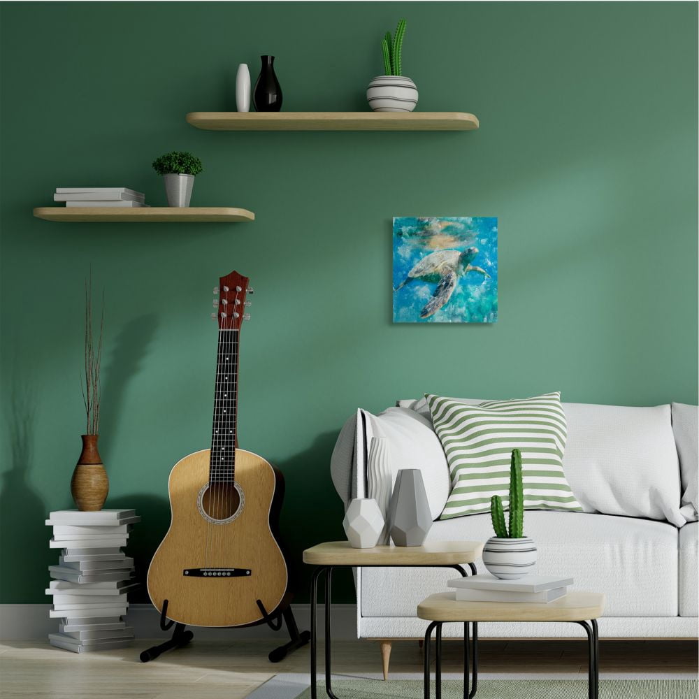 Swimming Sea Turtle Aquatic Reptile Design Animals & Insects Gallery-Wrapped Canvas Print Wall Art, 17x17