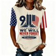 thumbnail image 2 of Domzest 9/11 25th Anniversary Shirt Womens Never Forget Patriotic American Flag Shirt Short Sleeve Crew Neck Tee Beige 2XL, 2 of 6