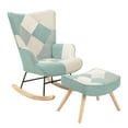 thumbnail image 2 of PORKISS Rocking Chair with Ottoman, Textile Nursery Rocker Chair with Cushion, Wood Legs, Patchwork Linen, Accent Chair for Bedroom, Living Room, Colorful/Green, 2 of 10