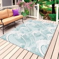 thumbnail image 4 of Outdoor Rug 3x5 ft Green Waves Outdoor Large Area Rug Non Slip Rubber Ocean Lines Stripes Front Door Mat RV Rug Camping Carpet Patio Outdoor Rugs for Backyard Balcony Deck Porch Indoor, 4 of 9