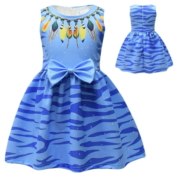 Girls Neytiri Cartoon Dress Halloween Sleeveless Party Costume Dress 2-8 Year