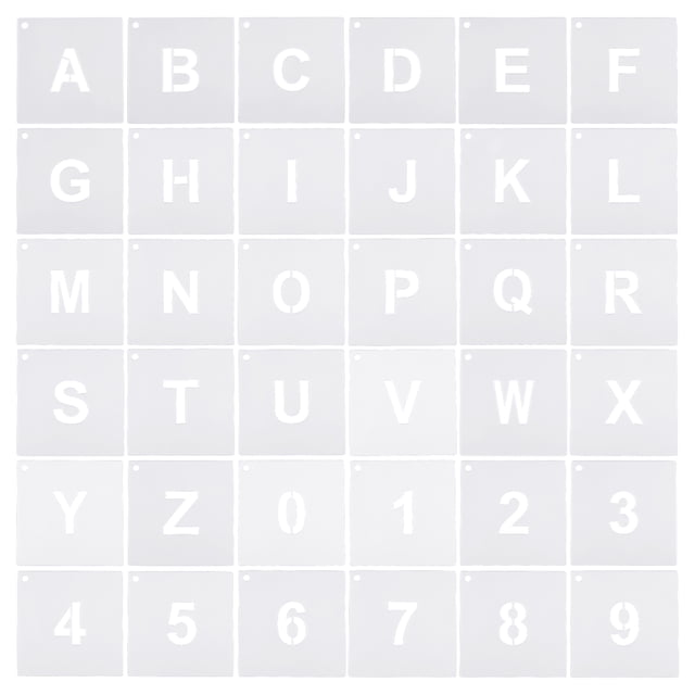 Plantillas de letras y números Uxcell de 1 pulgada, 2.5" de ancho, reutilizables, set de 36 con anillo, color blanco