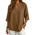 thumbnail image 5 of MVRLSH Womens Tops Shirts Blouse Casual Long Sleeve Spring Trendy Cotton Blend Summer Daily Outfit Shirt Loose Fit Linen Blouses Brown - M, 5 of 7