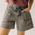 thumbnail image 4 of Shorts for Women Drawstring Bud Elastic Waist Slit Washed Denim Casual Street Shorts, 4 of 6