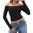 thumbnail image 2 of Womens Long Sleeve Off the Shoulder Tops Going Out Cute Basic Y2K Fall Fashion 2026 Outfits Clothes Black XL, 2 of 9
