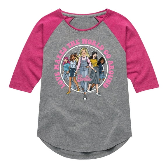 Barbie - Love Makes the World Go Around - Toddler And Youth Girls Raglan Graphic T-Shirt