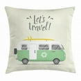 thumbnail image 1 of Camper Throw Pillow Cushion Cover, Let's Travel Quote with Vintage Hippie Van Surfboard and Flower Motif, Decorative Square Accent Pillow Case, 24 X 24 Inches, Ivory Pale Green Yellow, by Ambesonne, 1 of 2