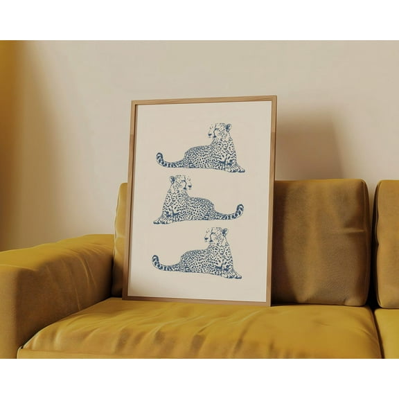 Modroom Navy Blue Wall Art Cheetah Art Prints Light Blue Wall Art Trendy Wall Art Bedroom Decor Aesthetic Room Decor Girly Prints Tiger Wall Art Wall Art, Modern Wall Decor, 8x12 UNFRAMED