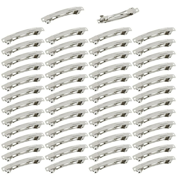 50 Pack 2 Inch / 2.4 Inch / 3 Inch/ 4 Inch Blank Silver Metal DIY Craft French Barrettes Snap Hair Clips Pins for Women Girls Hair Accessories (4 Inch)