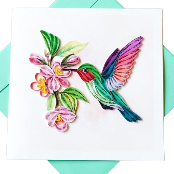 EverLove Unique Quilling Card - Hummingbird & Flower Design | Handmade Greeting Card for Birthday, Anniversary, Christmas, Mother’s Day, Thank You, Friends & Loved Ones