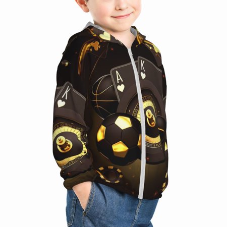 

Uemuo Casino Card Soccer Pattern Rash Guard for Boys Girls Long Sleeve Swim Shirts UPF 50+ UV Sun Protection Hooded Fishing Shirt with Pocket for Kid-18 Months