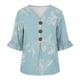thumbnail image 4 of Yotami Womens Tops and Blouses for Dressy Casual, Summer Floral Print Loose Fit Top with Ornamental Button, Ruffle Sleeve V-Neck Shirts, Size S-XXXL, 4 of 6