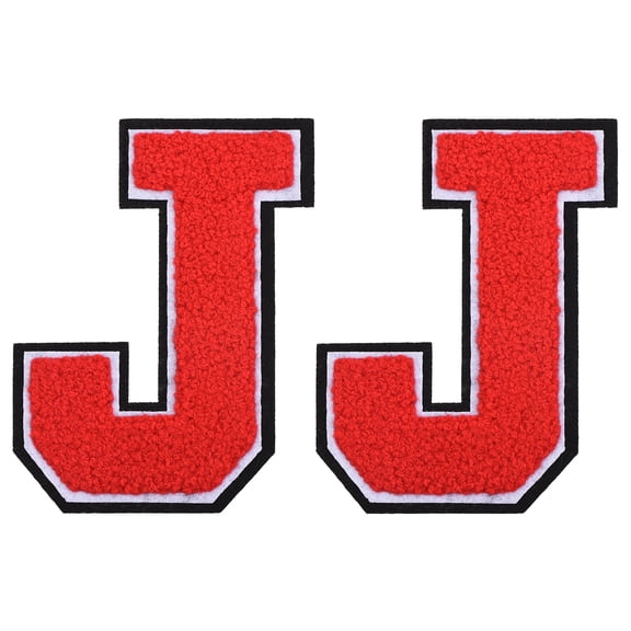 Uxcell 2 Pcs Chenille Letter Patches, 4.7" Sew on Letter J Iron on Patches Large Alphabet Embroidered Appliques for Clothes Bags Hats DIY Craft Supplies, Red
