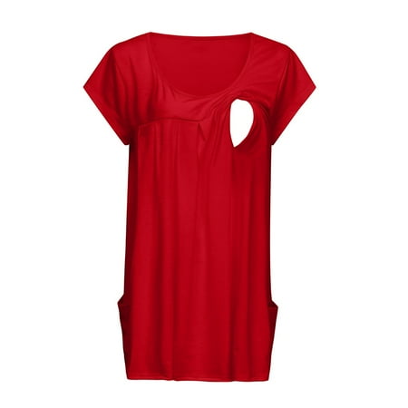

Tangnade Sleeve Maternity Top Comfy Short T-shirt For Breastfeeding Women Layered Maternity blouse Maternity Tops