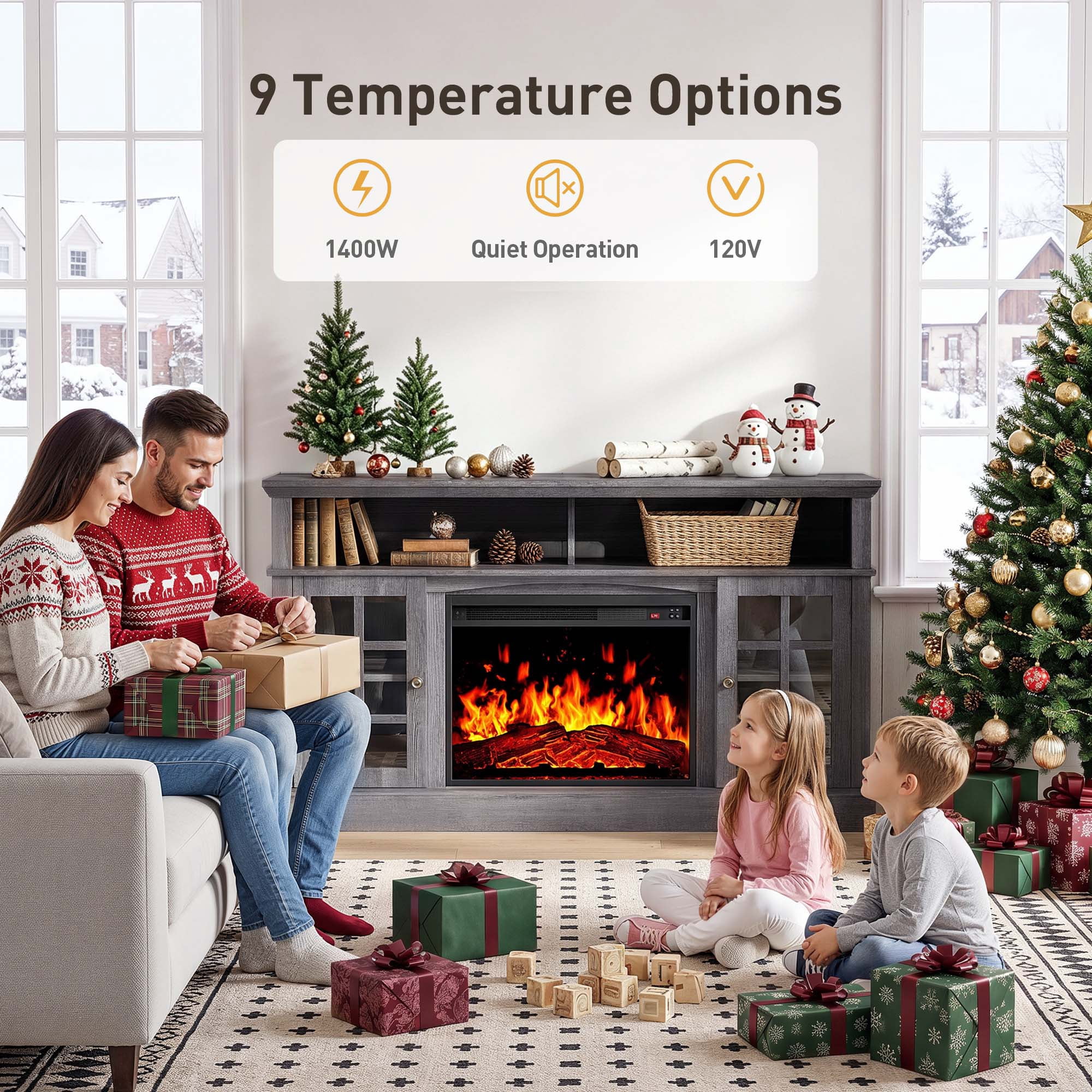 Chitooma Fireplace TV Stand for 75", Gray Farmhouse photo 4