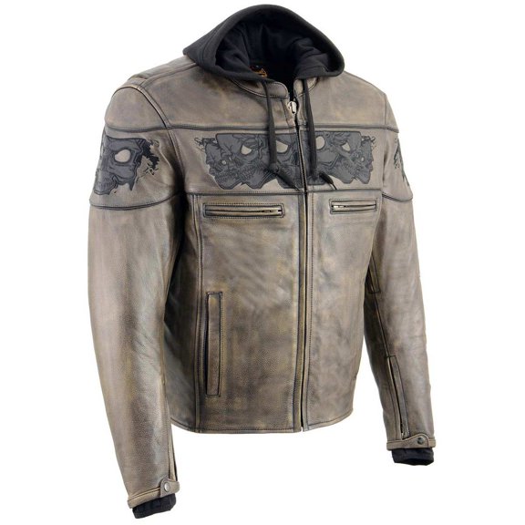 Milwaukee Leather MLM1561 Men's Distressed Brown Leather Jacket with Reflective Skulls 3X-Large