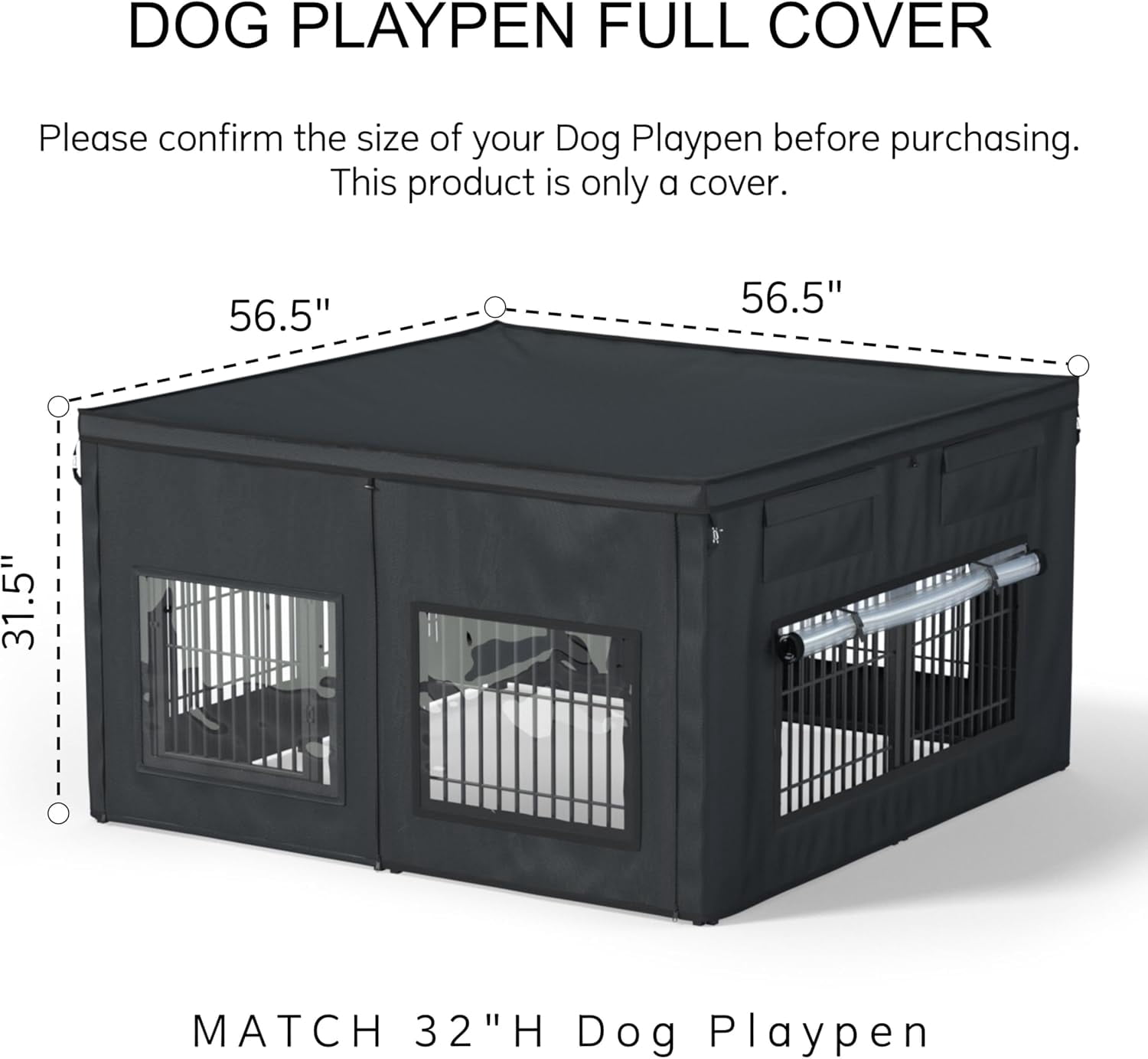 Dog Playpen Cover | 1680D Waterproof Oxford Cloth & Nylon Mesh | Fits 32" H 8 Panels Dog Playpen Only | UV-Resistant, Waterproof, Breathable | Black