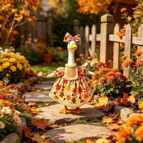 AuroraX Porch Goose Summer Outfit 17-19 In Maple Leaf Dress with Bow Porch Goose Clothes Set 23" Holiday Autumn Porch Goose Thanksgiving Outfit Accessories Fall Outside Stuff