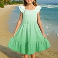 thumbnail image 2 of Plus Size Dresses for Girl Casual New Girl's 2025 Summer Dresses Smocked Ruffle Sleeve a Line Sundresses Mini Casual Party Dresses Green 120, 2 of 6