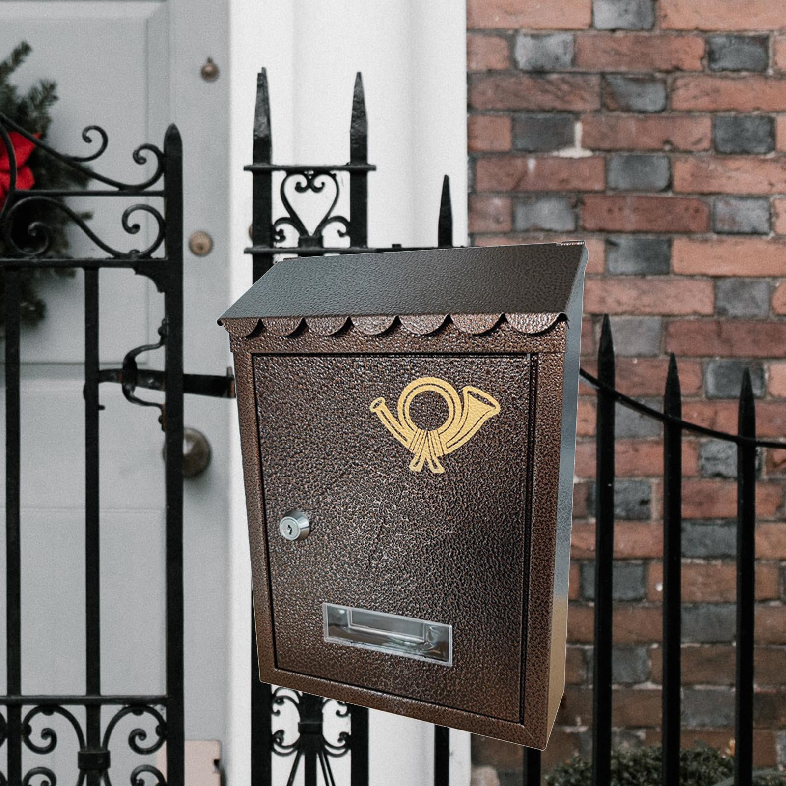 Wall Mount Mailbox Letterbox Front Door 21.5x7x30cm Outside Office Decorative Decor with Key Metal Locking Mailbox Porch Mail Box Drop Box bronze
