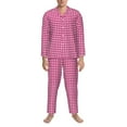 thumbnail image 3 of Balery Pink Gingham Pattern Pajama Sets for Men Long Sleeve 2 Piece Sleepwear Loungewear Sets Soft PJ's with Pockets Long Sleeve Comfy Pj Sets-Large, 3 of 7