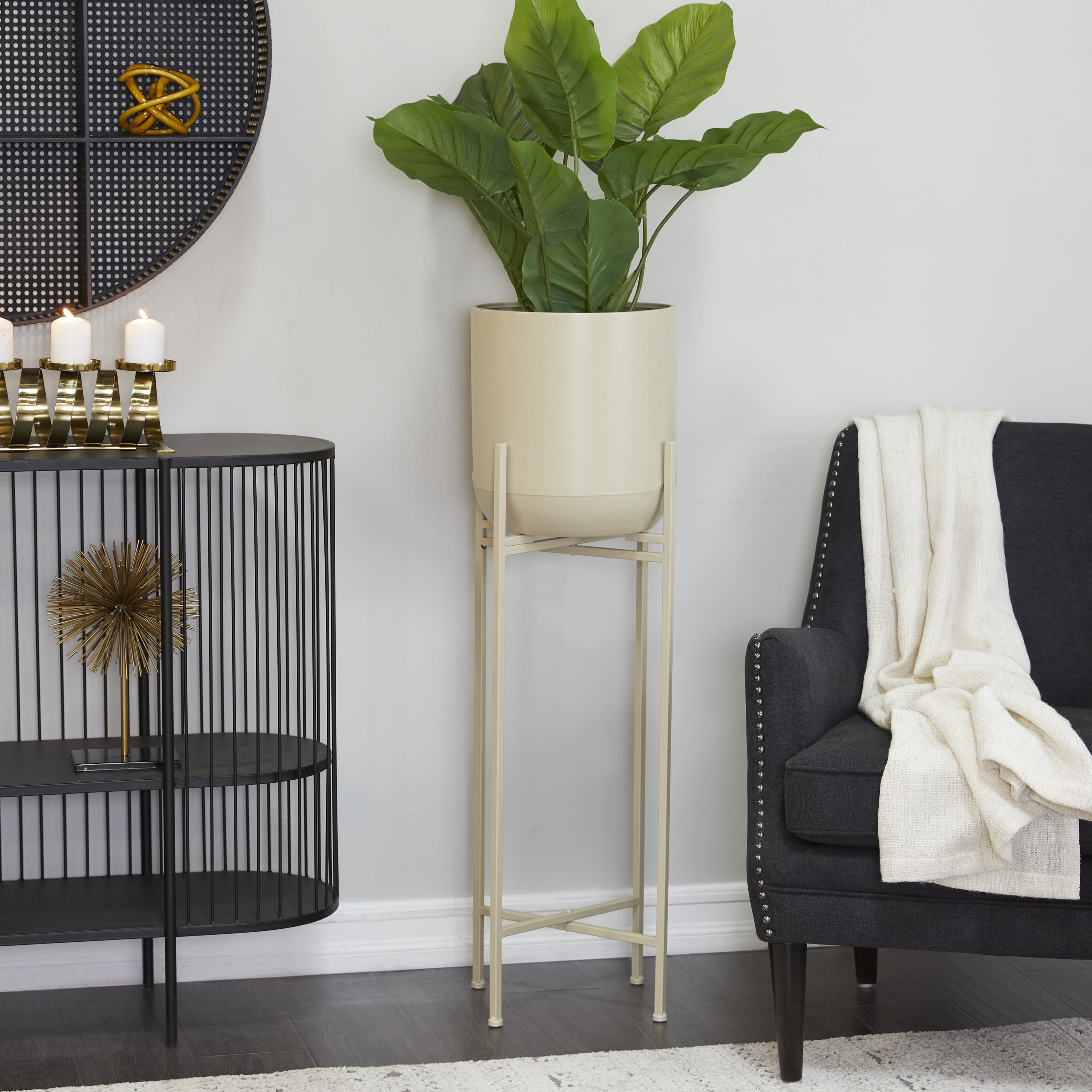CosmoLiving by Cosmopolitan 13" x 42" Deep Recessed Dome Beige Metal Planter with Removable Stand