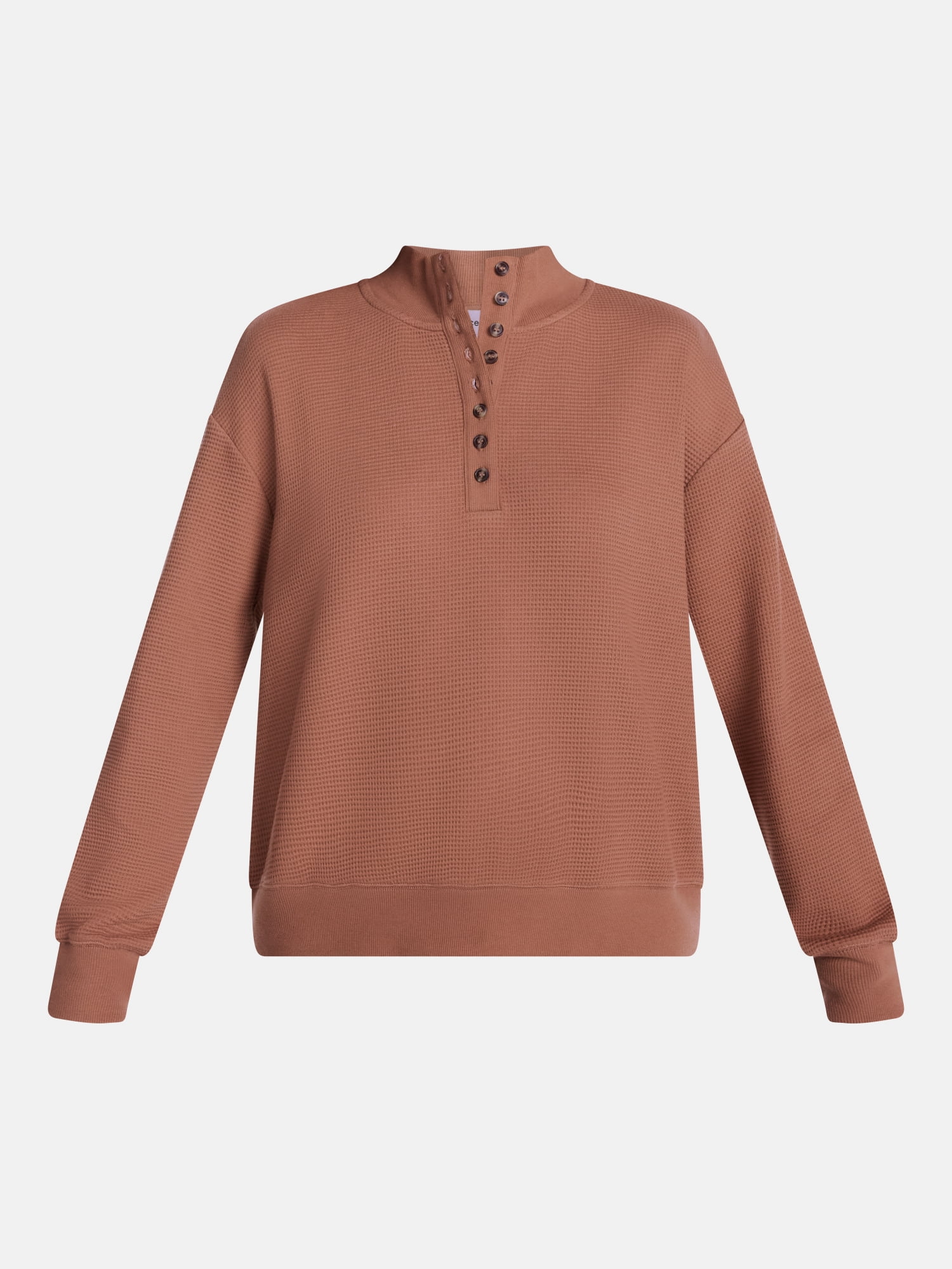 Scenario Women's and Women's Plus Waffle Knit Button Top with Long Sleeves, Sizes XS-4X