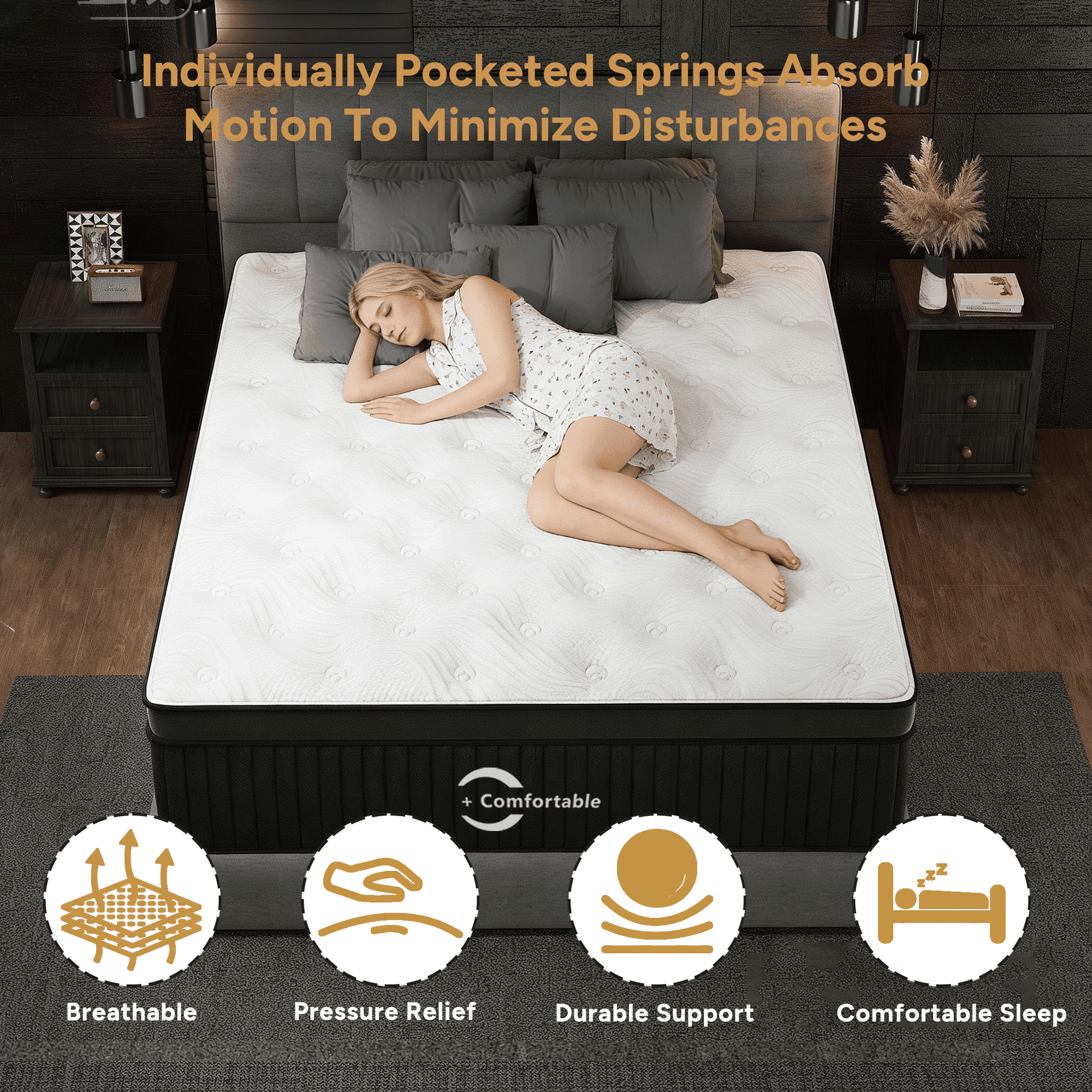 14 inch King Size Classic Hybrid Mattress Individually Pocketed Springs, Back Pain Relief, Mattress in Box, CertiPUR-US