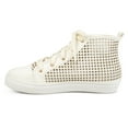 thumbnail image 3 of Womens Faux Leather High-top Lace-up Laser-cut Sneakers, 3 of 8