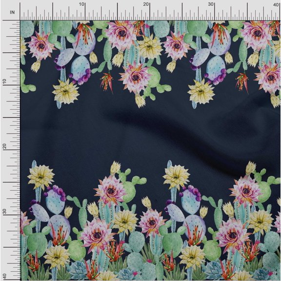 oneOone Cotton Cambric Fabric Floral & Cactus Panel Print Fabric BTY 56 Inch Wide