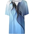 thumbnail image 4 of V Neck T Shirts For Women Short Sleeve Color Block Fashion Elegant Casual Button T Shirts Comfy Spring Basic Work Tee Vacation Clothes Sky Blue S, 4 of 5