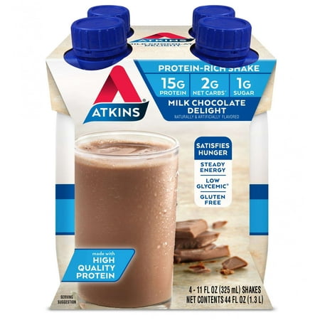 Atkins Milk Chocolate Delight Shake, 11 fl oz, 4-pack (Ready To