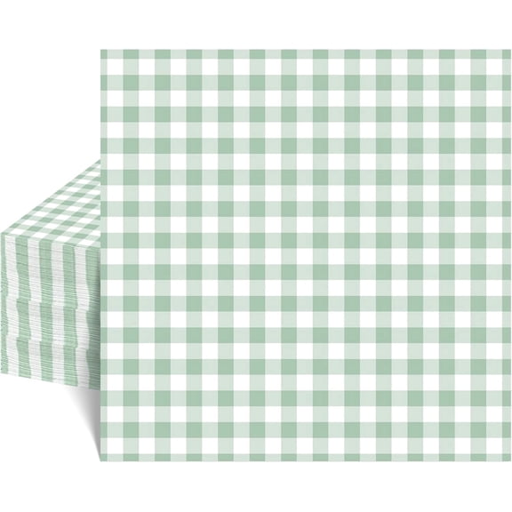 100 Pcs Gingham Napkins, 6.5X6.5 Inch Sage Green Napkins Green and White Plaid Paper Napkin for Wedding, Baby & Bridal Shower, Picnic