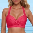 thumbnail image 3 of VNKIDY Womens Wide Strap Halter Neck Front Twist Ruched Solid Color Bikini Top Summer Beach Regular Fit Quick Dry Swim Bath Tops For Ladies Red M, 3 of 5