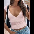 thumbnail image 4 of Camisetas Sin Mangas para Mujer, de Verano, con Cuello en V, para Salir, con Encaje Fruncido, Camisetas Casuales de Moda. Rosa S, 4 of 6