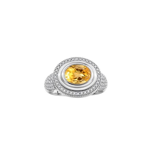 RYLOS Bagues pour Femmes Bague en Argent Sterling Classique Pierre Précieuse Ovale 9x7 mm et Diamants Novembre Citrine Bijoux Taille 9