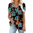 thumbnail image 1 of Chemise Légère Rose à Boutons pour Femmes, Robe Graphique en Spandex, Blouses Décontractées pour Femmes, Mode Féminine Décontractée Florale Col en V Boutons Haut à Manches Courtes T-Shirt, 1 of 2