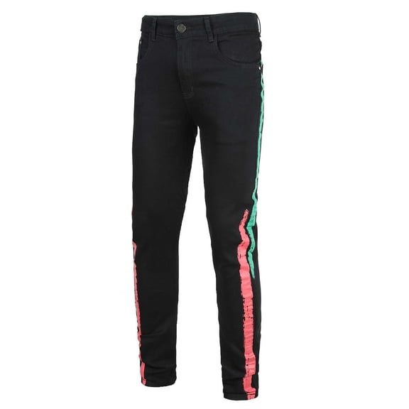 Lilgiuy Men's Casual Men's Slim Stretch Jeans Personality Print Autumn Denim Cotton Straight Ripped Hole Trousers Jeans Pants Full Length Pants Athletic-Fit Washed Comfort Stretch Chino Pant