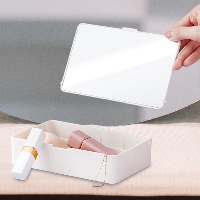 Caja organizadora de escritorio Yinane Organizador de maquillaje de escritorio con Espejo