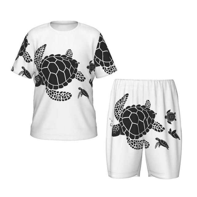 Wukai Famille de Tortues Marines Ensemble de Pyjama Imprimé à Manches Courtes et Sommeil pour Enfants, 2 Pcs-Grand