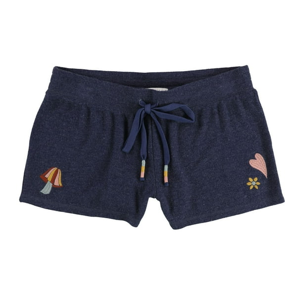 P.J. Salvage Womens Embroidered Pajama Shorts, Blue, Small