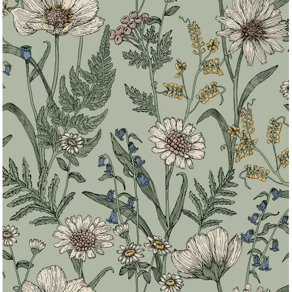 InHome Spring Meadow Green Peel and Stick Wallpaper