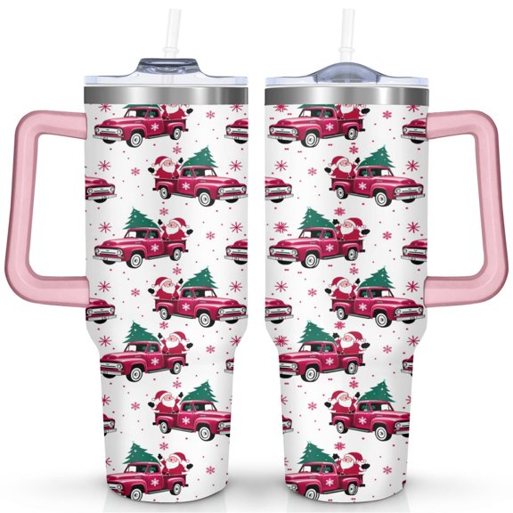 Christmas Vintage Car Santa Claus 40 Oz Tumbler with Handle Lid and Straw Stainless Steel Double Walled Vacuum Insulated Cup Merry Christmas Gifts Tumbler for Women Men Friends Outdoor Indoor