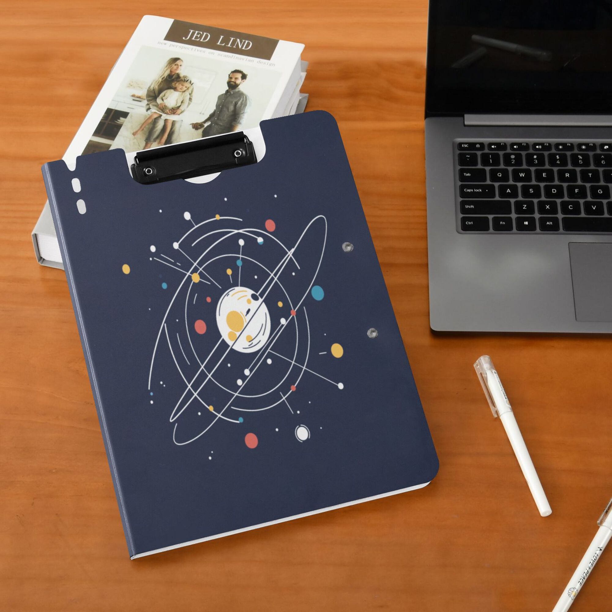 FORMRS A4 Clipboard Folder with Pen Holder Horizontal Foldable School Office Binder, White Planet