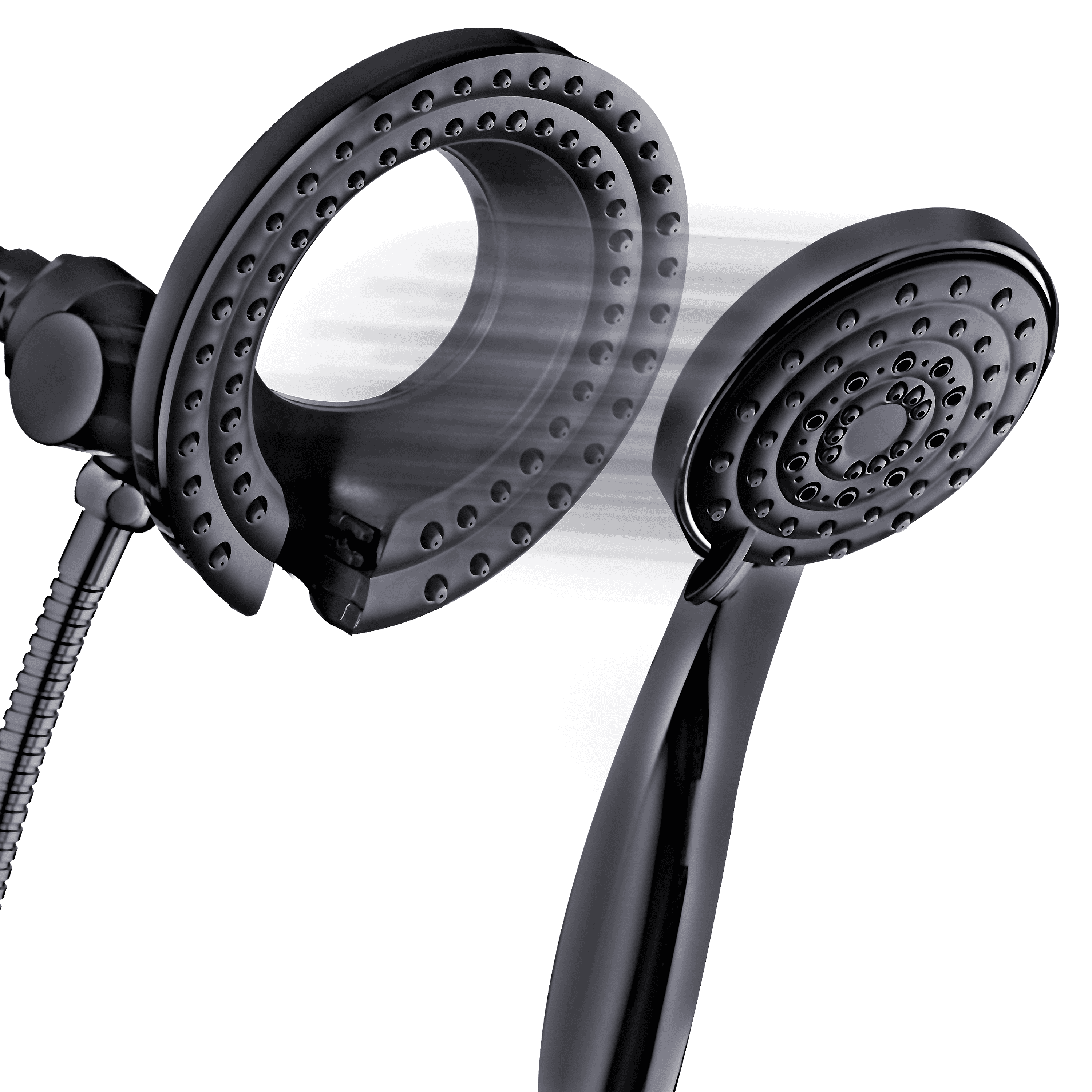 BLACK+DECKER Dual Shower Head with 5 Spray Settings and Detachable Wand and Stainless Steel Hose, Black