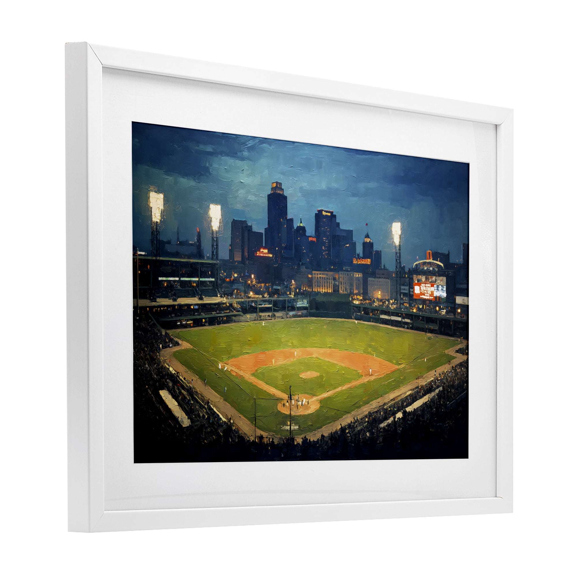 Baseball Stadium at Night White Framed Print Under Glass, design by Arlington Prints