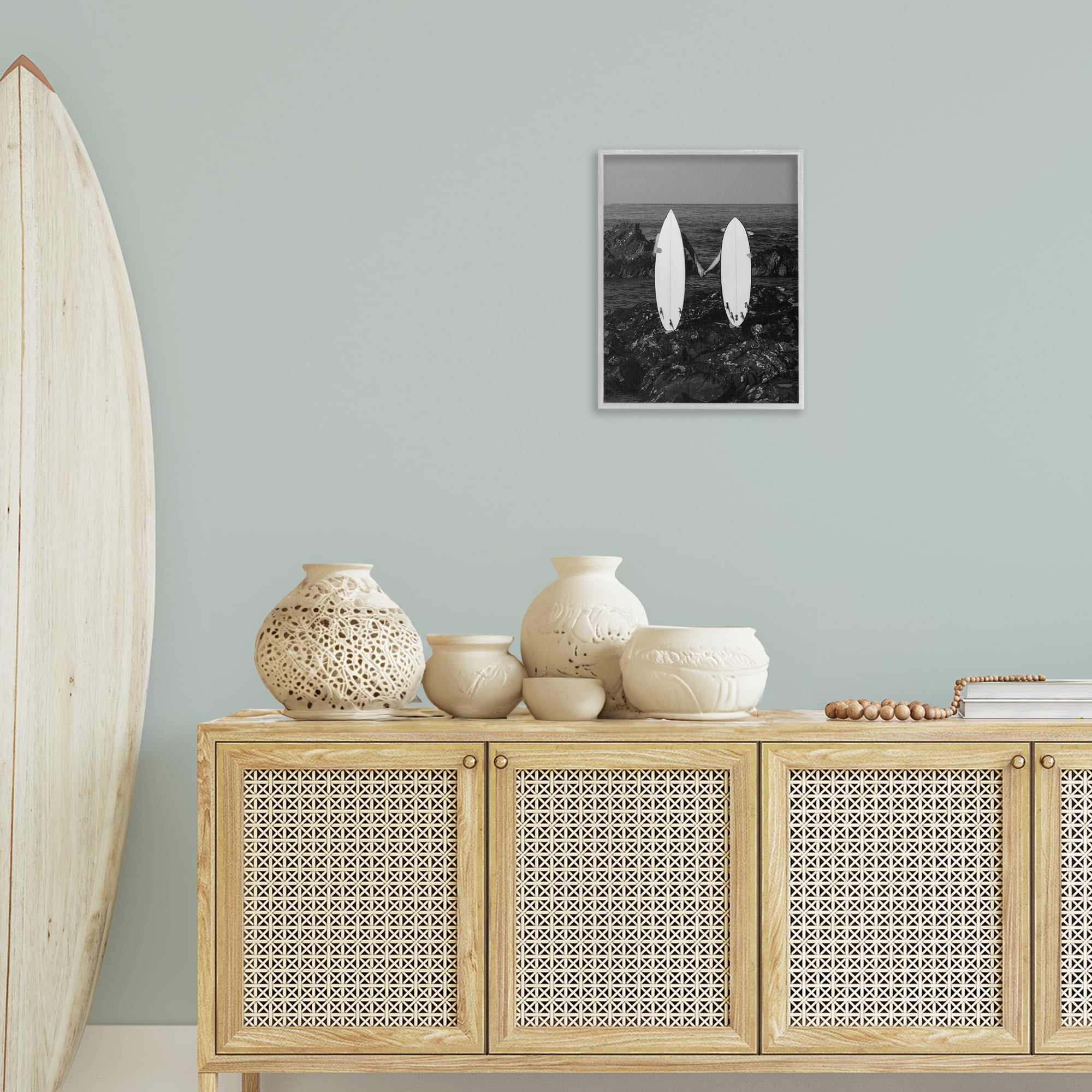 Stupell Industries Romantic Surfer Couple Sports Photography Gray Framed Art Print Wall Art, 16 x 20