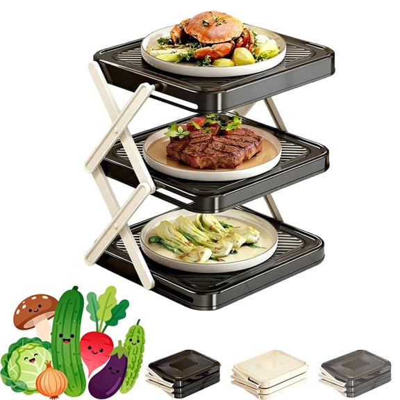 Multi-Layer Dish & Prep Tray Storage Rack, 2026 New Multifunctional Foldable Vertical Plate Racks for Cabinet, Vegetable Plate Display Rack Organizer Dish, for Kitchen Organization
