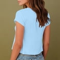 thumbnail image 5 of Htigea Cropped T-Shirts for Women Short Sleeve V Neck Basic Tees Soft Comfy Summer Daily Tops Light Blue M, 5 of 6